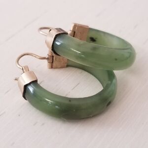14K Gold Jade Hoop Earrings